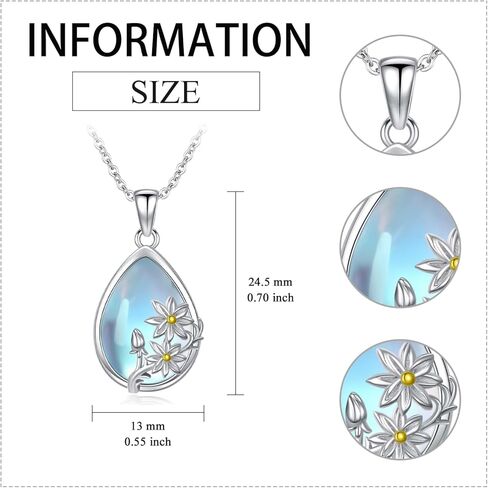 WTENIY Moonstone زهرة قلادة 925 فضة Moonstone زهرة قلادة القلائد زهرة مجوهرات للنساء فتاة زهرة هدايا لمحبي الزهور in Kuwait