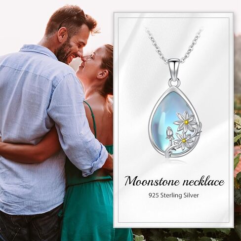 WTENIY Moonstone زهرة قلادة 925 فضة Moonstone زهرة قلادة القلائد زهرة مجوهرات للنساء فتاة زهرة هدايا لمحبي الزهور in Kuwait