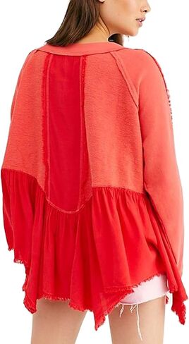 Yuemengxuan المرأة Crewneck البلوز فستان طويل الأكمام البلوز القمم Y2k غير النظامية هيم المتضخم بلوزات البلوفرات in Saudi Arabia