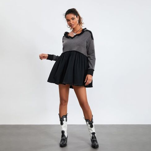Yuemengxuan المرأة Crewneck البلوز فستان طويل الأكمام البلوز القمم Y2k غير النظامية هيم المتضخم بلوزات البلوفرات in Saudi Arabia