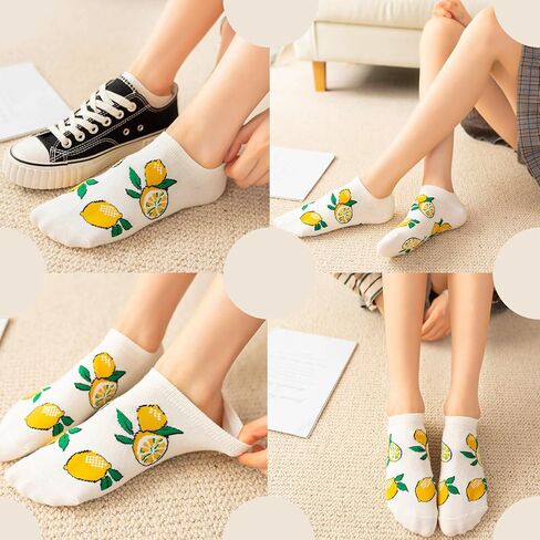 Fruit Embroidered Ankle Lemon,Strawberry,Peach,Banana,Avocado Socks Cute Low Cut Socks for Women, Ladies, Girls, Assorted, 5-9 in Saudi Arabia