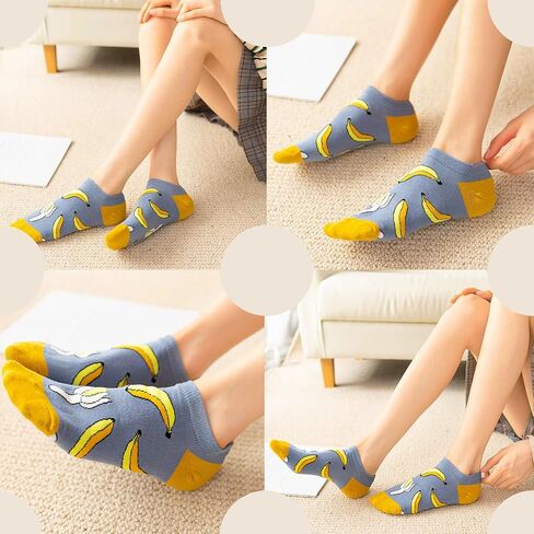 Fruit Embroidered Ankle Lemon,Strawberry,Peach,Banana,Avocado Socks Cute Low Cut Socks for Women, Ladies, Girls, Assorted, 5-9 in Saudi Arabia