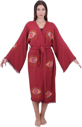 Handmade Evil Eye Boho Festival Kimono Boho Beachwear Beachwear Cover Up Ethnic Kimono Cardigan Bathrobe Morning Robe in Saudi Arabia