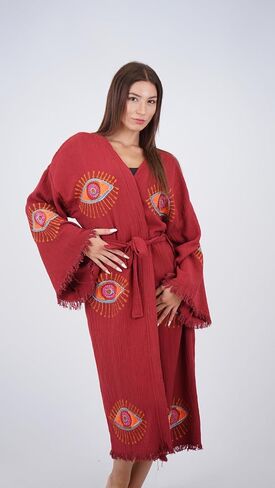 Handmade Evil Eye Boho Festival Kimono Boho Beachwear Beachwear Cover Up Ethnic Kimono Cardigan Bathrobe Morning Robe in Saudi Arabia