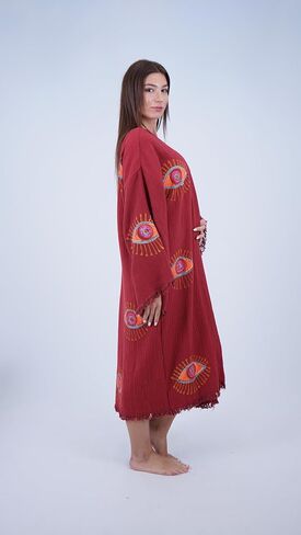 Handmade Evil Eye Boho Festival Kimono Boho Beachwear Beachwear Cover Up Ethnic Kimono Cardigan Bathrobe Morning Robe in Saudi Arabia