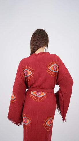 Handmade Evil Eye Boho Festival Kimono Boho Beachwear Beachwear Cover Up Ethnic Kimono Cardigan Bathrobe Morning Robe in Saudi Arabia
