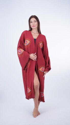 Handmade Evil Eye Boho Festival Kimono Boho Beachwear Beachwear Cover Up Ethnic Kimono Cardigan Bathrobe Morning Robe in Saudi Arabia