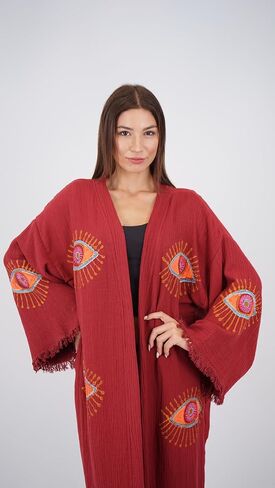 Handmade Evil Eye Boho Festival Kimono Boho Beachwear Beachwear Cover Up Ethnic Kimono Cardigan Bathrobe Morning Robe in Saudi Arabia