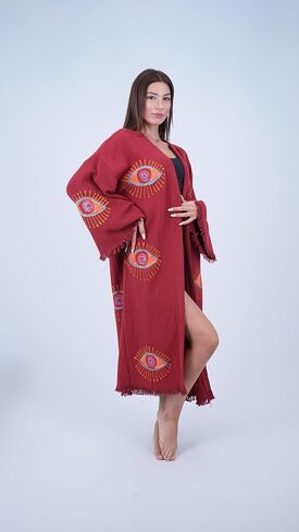 Handmade Evil Eye Boho Festival Kimono Boho Beachwear Beachwear Cover Up Ethnic Kimono Cardigan Bathrobe Morning Robe in Saudi Arabia
