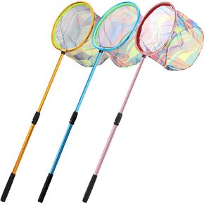 Kids Fishing Net, 3 Pack Telescopic Beach Nets with Aluminum Pole Handle, Butterfly Net for Kids, Fish Net Crab Nets Fishing Gear for Kids Youth, Outdoor Playing