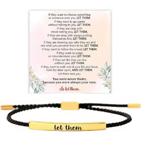 Let Them Tube Bracelet for Women, Adjustable Braided Rope Handmade Engraved Bracelet Stainless Steel Let Them Motivational Tube Bracelet Inspirational Jewelry Gifts for Women Teen Girls