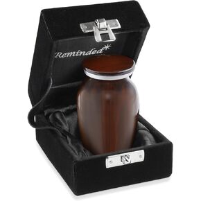 Reminded Small Cremation Memorial Urn for Human Ashes, Blue Mini Keepsake with Velvet Case