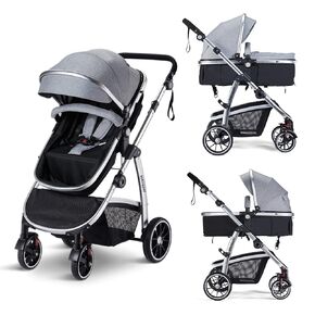 Baby Stroller,2-in-1 Reversible Stroller with Bassinet Mode,Foldable Infant Stroller with Canopy,One Button Brake，Adjustable Handle, Newborn Stroller (Black)