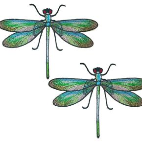 2Pcs Dragonfly Embroidered Sewing on Patches,Sew On Applique Patch,Iron On Patches,Clothes Shoes Bags Decoration Patch Dress Hat Jeans Jacket Pants Mask Decorations Embroidered Appliqué Patches
