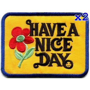 Pack of 2 Have a Nice Day 70s Slogan Hippie Retro Boho Weed Love Embroidered Applique Iron-on Patch New