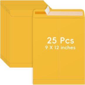 25 Pack 9 x 12 Catalog Mailing Envelopes, 28lb Self-Seal Brown Kraft Manilla Envelopes for Mailing, Organize, storage, Home, Office Business