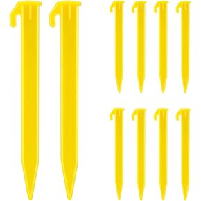 10 Pack Plastic Tent Stakes Heavy Duty Beach Tent Pegs Canopy Stakes for Camping Gardening Backpacking Tent Pegs Spike Hook for Outdoor Garden Decorations Lawn Tarp Sand Stakes for Beach (Yellow)