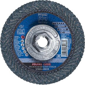 PFERD POLIFAN®-Curve Radial Type Flap Disc - 5" x 7/8", 60 Grit Ceramic Oxide, Welding Accessory and Angle Grinder Attachment - for Steel and Stainless Steel (INOX) Grinding - Pack of 1 - Part 67344