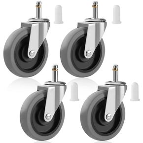 4 Inch Caster Wheels, 1/2"-13 Inch Course Threaded Stem Caster Set of 4 with Side Brake, Heavy Duty TPR Swivel Caster Wheels for Dolly Cart, Wire Shelving Industrial Screw in Casters