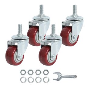 Finnhomy Swivel Caster Wheels 4 Inch Threaded Stem Casters Set of 4 Heavy Duty 3/8"-16 x 1 Anti-wear Polyurethane Industrial Castor Wheels for Cart/Furniture Load Bearing 2200 Lbs Smooth Casters Red
