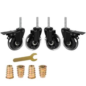 3" Caster Wheels,Heavy Dudy Swivel Casters Set of 4 (2 Brake,2 Swivel), 3/8"-16x1.5" Threaded Stem Casters,No Noise Rubber Wheel Industrial Castor Replacement for Furniture