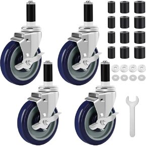 4 inches Prep Table Wheels Set of 4, 1-1/2" and 1-5/8" Expanding Stem Caster with Side Brake for Stainless Steel Table, Cart, Furniture Legs, Commercial Kitchen Appliances, Workbench in Kuwait