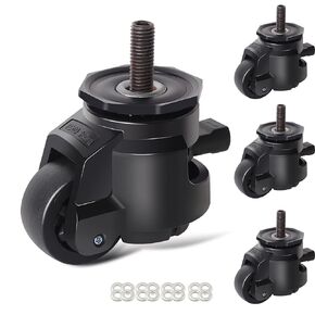 Leveling Stem Casters,M12 Thread Casters Set of 4 Heavy Duty with Leveling feet,2200 LBS Retractable Caster Wheel with Ratchet Arm,Adjustable Nylon Wheels for Equipment, Machine（Hardware Included）