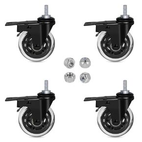 Hirate Threaded Stem Casters 5/16" with Brake, Set of 4 Heavy Duty 2" Swivel Caster Wheels with Safety Locking for Workbench Trolley Carts with Nylon Lock Nuts