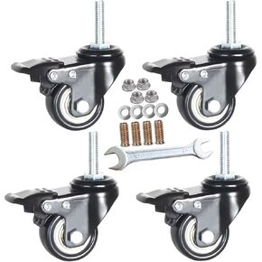 DICASAL 1.5 Inch Metric Stem Casters, M10*30 Stem Diameter 10mm, Length 30mm Heavy Duty Locking Cster 360 Degree Swivel Stem Wheels with Double Brakes Quite PU Rim for Floor Pack of 4