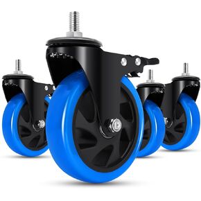 Stem Caster Wheels 3 Inch,Heavy Duty Threaded Stem Casters, 3/8"-16 x 1" (Screw Diameter 3/8", Length 1") Swivel Casters Set of 4 with Safety Dual Locking Wheel for Furniture and Cart