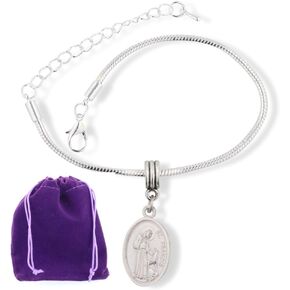 Dave The Bunny Saint Francis St Anthony Bracelet | St Francis and Saint Anthony Stainless Steel Snake Chain Charm Bracelet