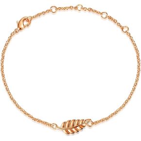 FINELOVE Rose Gold Leaf Charm Bracelet - Leaf Symbol Charm Adjustable Bracelet for Women Chirstmas Birthday Mother's Day Jewelry Gift