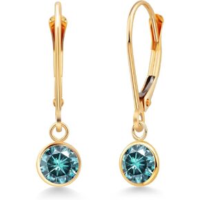 Gem Stone King 14K Yellow Gold Round Gemstone Birthstone Drop Dangle Earring | Round 5MM | Leverback Gold Earring For Women