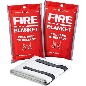PREPARED4X Emergency Fire Blankets for Home - Kitchen Fire Blanket to Smother a Fire - Fiberglass Protection Flame Smoke Suppression Blankets for Grills, Car, Fireplaces (2-Pack)