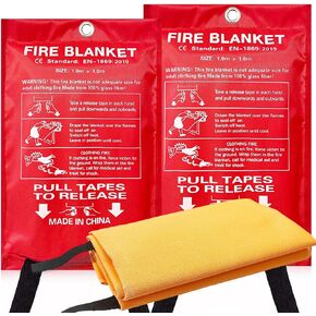 Emergency Fire Blanket for Home & Kitchen, 40" x 40" Fire Suppression Blanket for Kitchen with Silicone Flame Retardant Layer Added, Leaving No Glass Fiber Fragments - 2 Pack