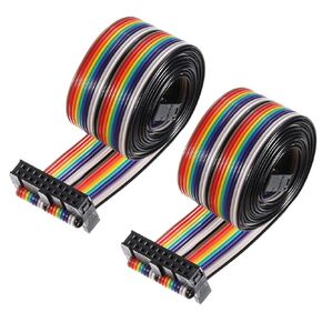 uxcell 2Pcs Flat Ribbon Cable 2.54mm Pitch 20 Pin Type-C Rainbow IDC Flat Ribbon Wire Connector 118cm Length Wires