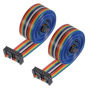 uxcell 2Pcs Flat Ribbon Cable 2.54mm Pitch 16 Pin Type-C Rainbow IDC Flat Ribbon Wire Connector 148cm Length Wires