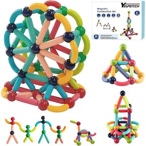 YEUPOTECH 66 PCS Large Size Magnetic Building Blocks Toy, STEM Construction Toys for Boys and Girls Ages 3-8, Fun & Educational Magnetic Building Blocks, Magnetic Building Sticks and Balls Game
