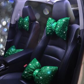 Car Headrest Pillow Bowknot Neck Support Pillow for Driver with Bow Tie Bling Diamond Head Neck Support Rhinestone Accessories for Girls and Women Black 2Pcs