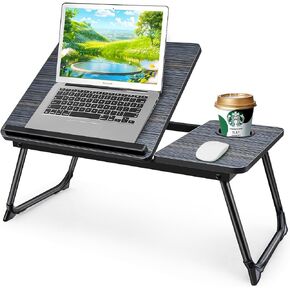 Adjustable Laptop Desk for Couch & Bed - Foldable, Portable Lap Desk with Cup Holder - Ideal for Writing, Eating (Black)