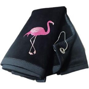 Pink Flamingo Golf Towel, Absorbent Water%100 Turkish Cotton Golf Towel for Golf Bags with Clip Golf Bag Towels Golf Accessories for Men Women, Great Gift for Golf Fan, 11X18 inch (Black, 2)