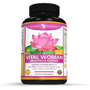 Potent Garden Menopause Relief Supplement with Black Cohosh, Soy Isoflavones, and Don Quai, Hot Flash Relief & Night Sweats Relief for Women, Non-GMO, 60 Capsules, 30 Servings