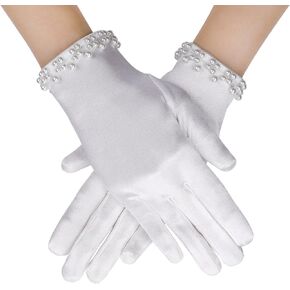 Short Satin Gloves Pearl White Opera Gloves for Women Wedding Bridal Gloves Prom Wedding 1920s Bridesmaids Halloween Tea Party Cosplay Elegant Masquerade