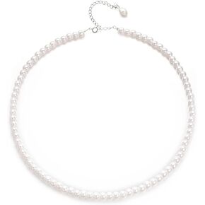 Aleasha 14" Shell Pearl Choker for Women 4mm 6mm 8mm Dainty Pearl Necklaces 925 Silver Girls Wedding Jewelry Gifts