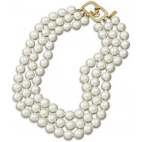Kenneth Jay Lane -3 Row 12MM Pearl (AKA) Barbara Bush Necklace