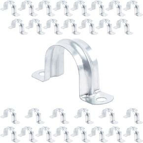 1 Inch Reinforced Rigid Pipe Strap, 2 Holes U Bracket Cable Clamp Hanger, Zinc Coated Tension Tube Clip, Conduits Strap Clamps for Pipe Fixing on Various Surfaces, 30 PCS(25mm)