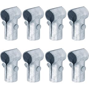 8 Pack End Rail Clamp 1-3/8" x 1-3/8", Chain Link Fence Part T Pipe Clamps Connector, Galvanized Steel T Pannel Clamps Rail Band Purlin Bracket, 3 Way Tube Fitting Clip, Bolts Included, Thickness 3mm