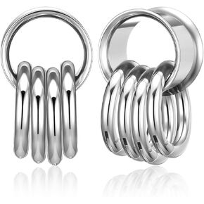 PiercingJ 1 Pair Ear Guages with Rings Ear Weight Plugs Tunnels Hypoallergenic Ear Expander Stretchers 316 Stainless Steel Hoop Earrings Piercing Body Jewelry 0G 00G 1/2" 9/16"