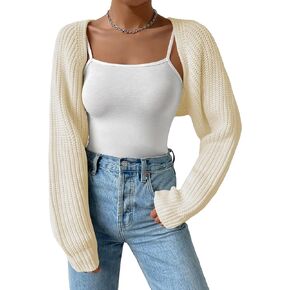 Verdusa Women's Long Sleeve Open Front Knitted Crop Cardigan Sweater Shrug Beige L