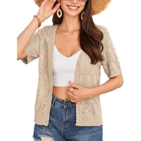 GRACE KARIN 2024 Women's Short Sleeve V Neck Cardigans Sweaters Open Front Knit Crochet Button Bolero Shrugs Tops